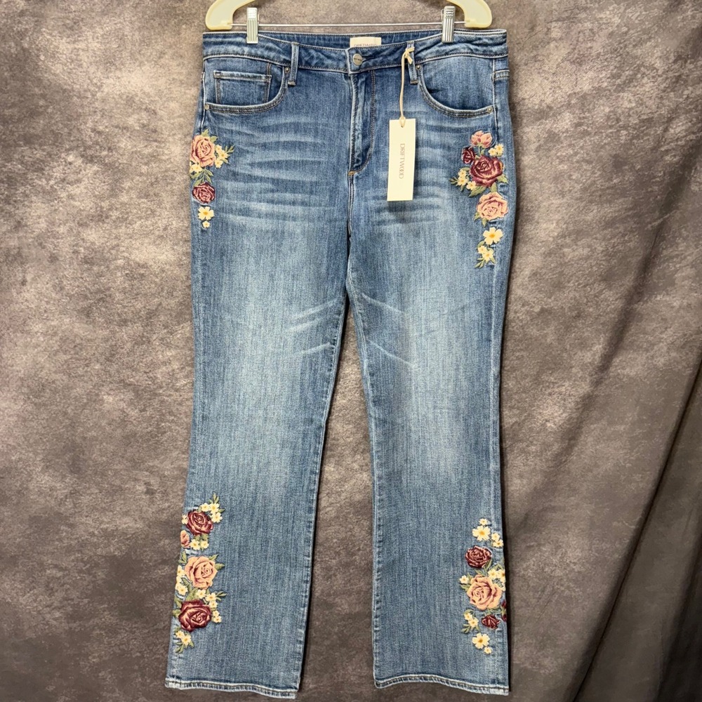 Driftwood Kelly Floral Embroidered Bootcut Jeans Womens Size 34 Boho festival